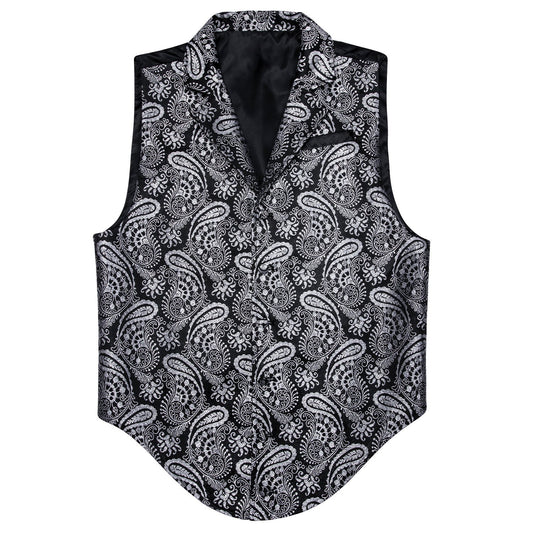 Silver and Black Paisley Vest vest set S (Chest 38)   - Sophisticated Gentlemen