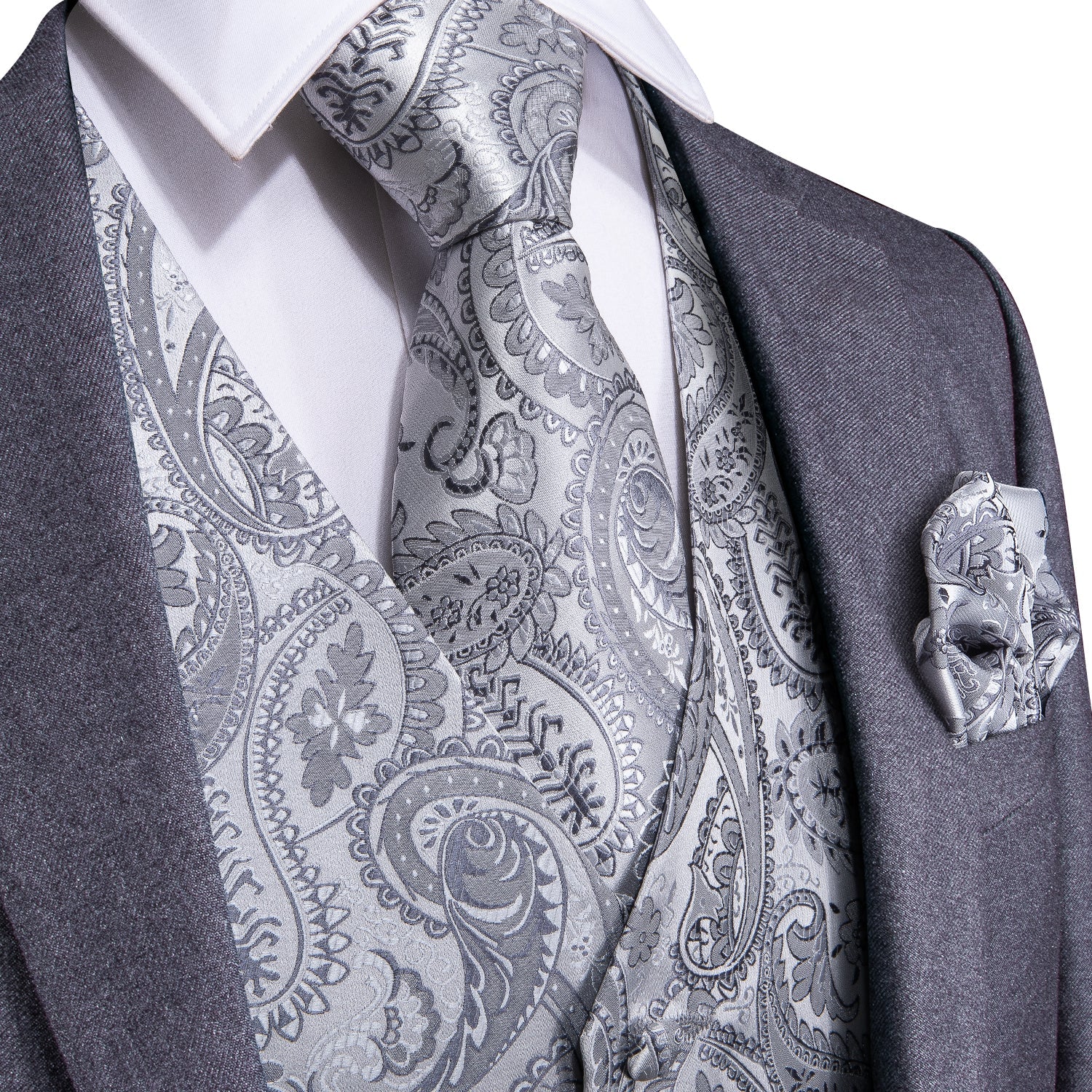 Silver Paisley Vest Set vest set M (Chest 42)   - Sophisticated Gentlemen