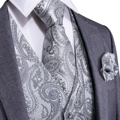 Silver Paisley Vest Set vest set M (Chest 42)   - Sophisticated Gentlemen