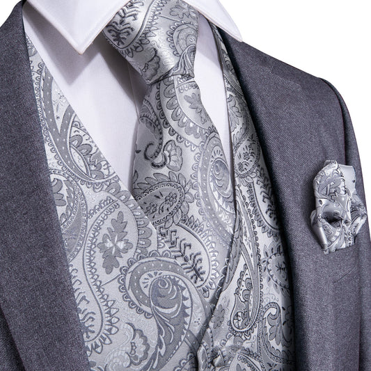 Silver Paisley Vest Set vest set M (Chest 42)   - Sophisticated Gentlemen