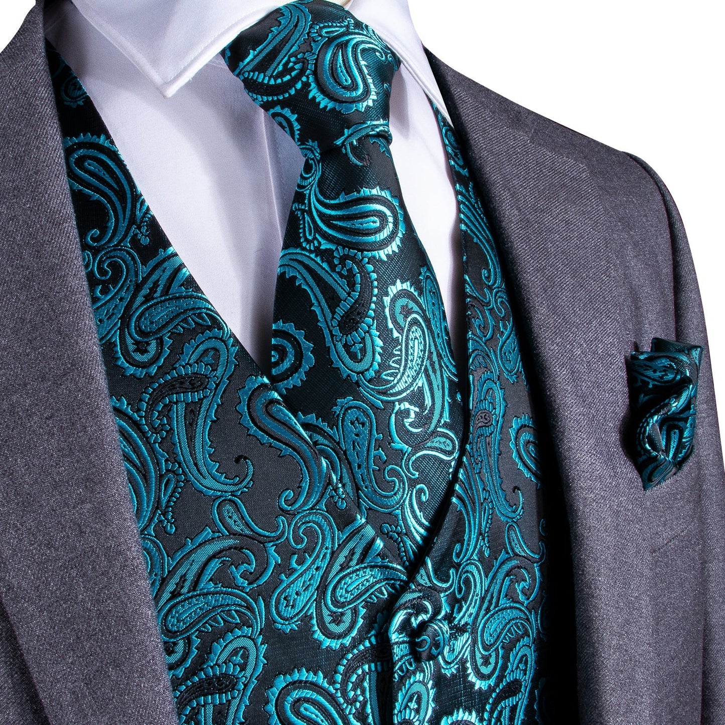 Turquoise Paisley Vest Set vest    - Sophisticated Gentlemen