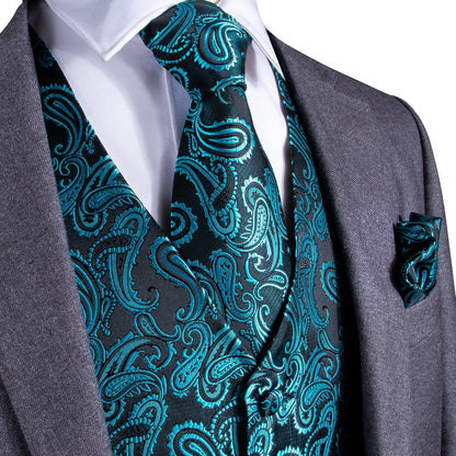 Turquoise Paisley Vest Set vest    - Sophisticated Gentlemen