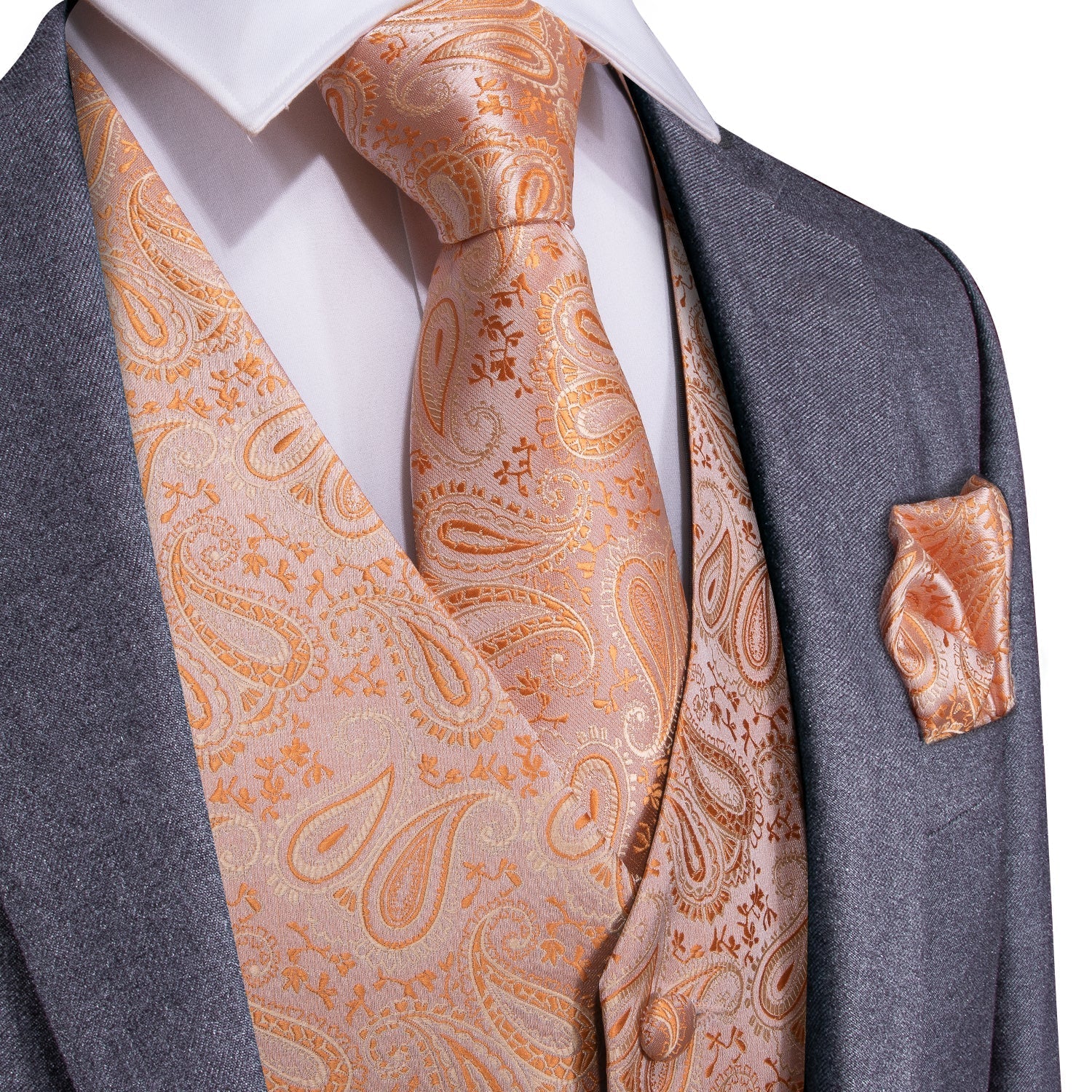 Peach Paisley Vest Set vest    - Sophisticated Gentlemen