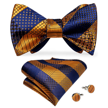 Blue and Gold Plaid Bow Tie - SOPHGENT