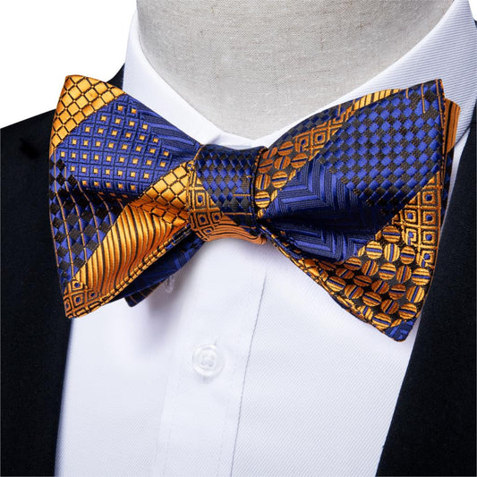Blue and Gold Plaid Bow Tie bow ties    - Sophisticated Gentlemen