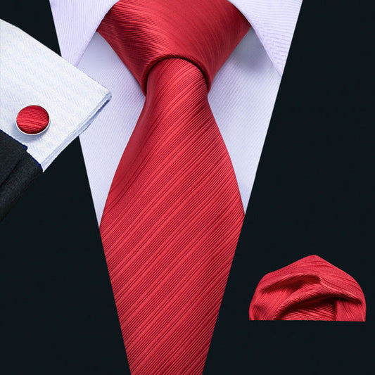 Red Lines Tie, Pocket Square and Cufflinks tie sets    - Sophisticated Gentlemen