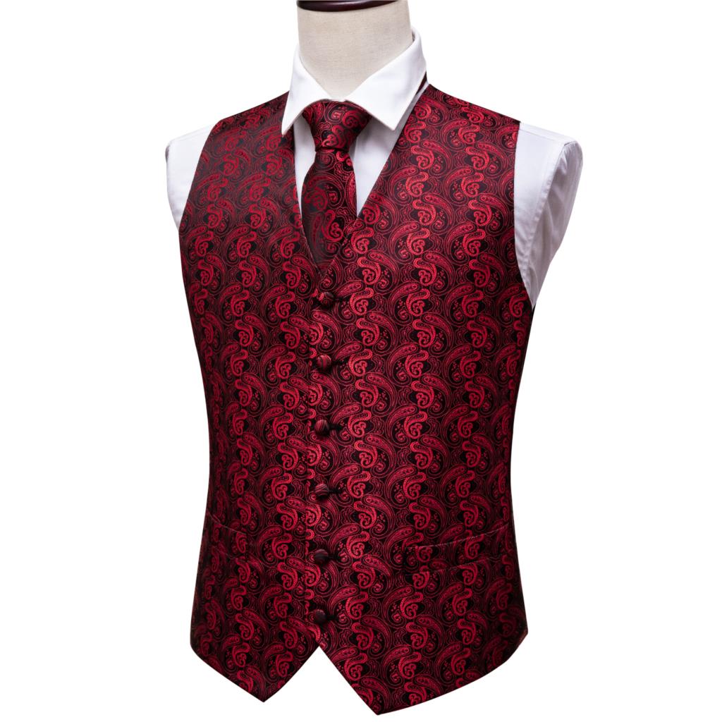 Red and Black Paisley 4-Piece Vest Set vest set    - Sophisticated Gentlemen