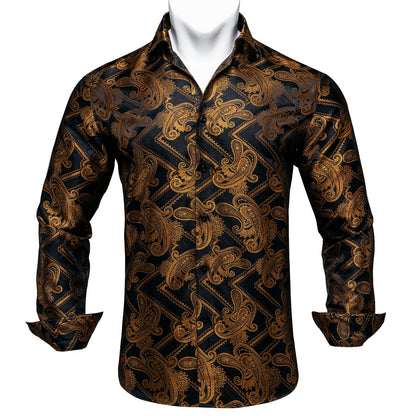 Black and Gold Paisley Dress Shirt - SOPHGENT