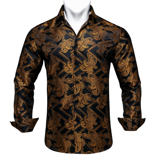 Black and Gold Paisley Dress Shirt - SOPHGENT