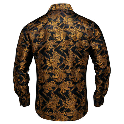 Black and Gold Paisley Dress Shirt shirt    - Sophisticated Gentlemen