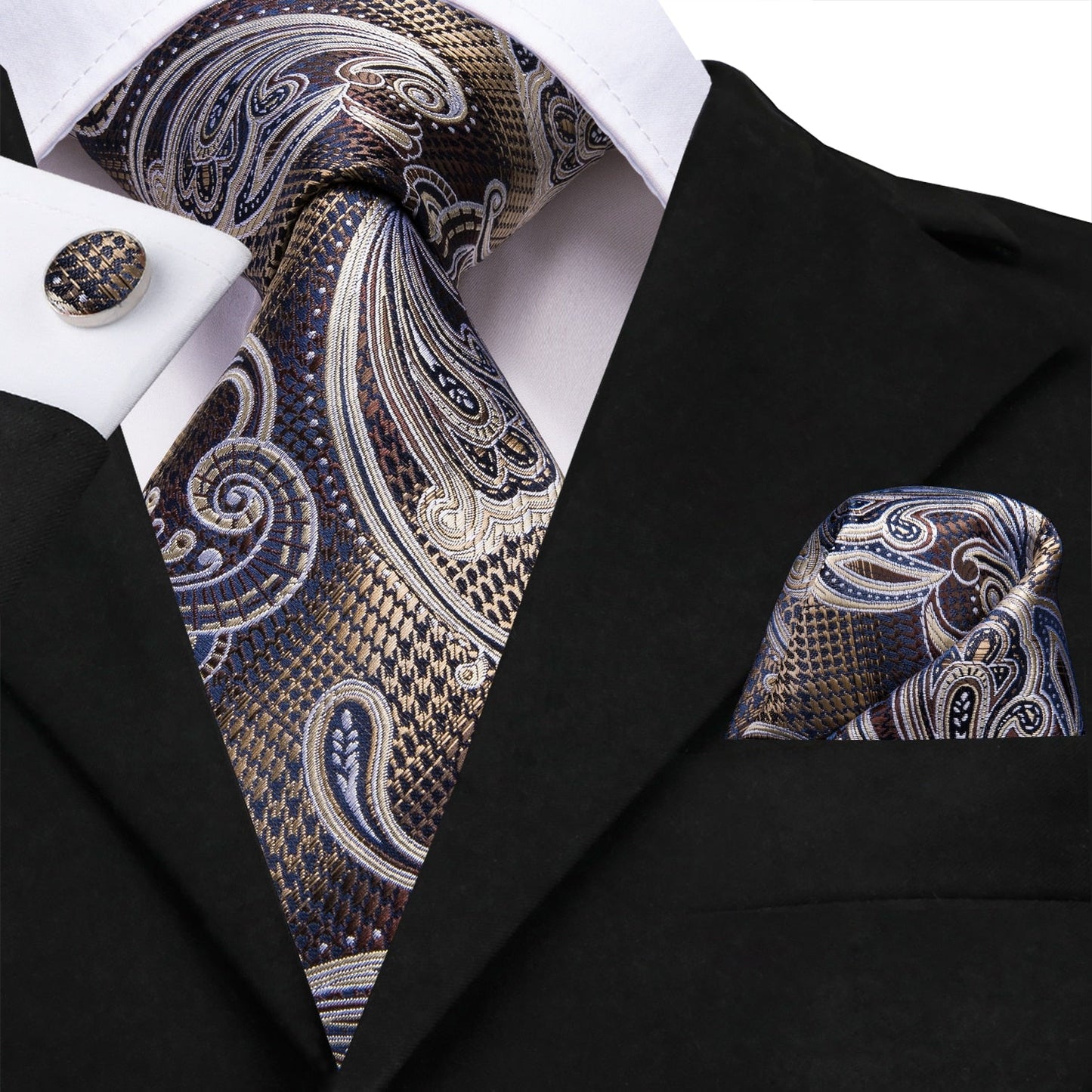 Business Flowers Tie, Pocket Square and Cufflinks - SOPHGENT