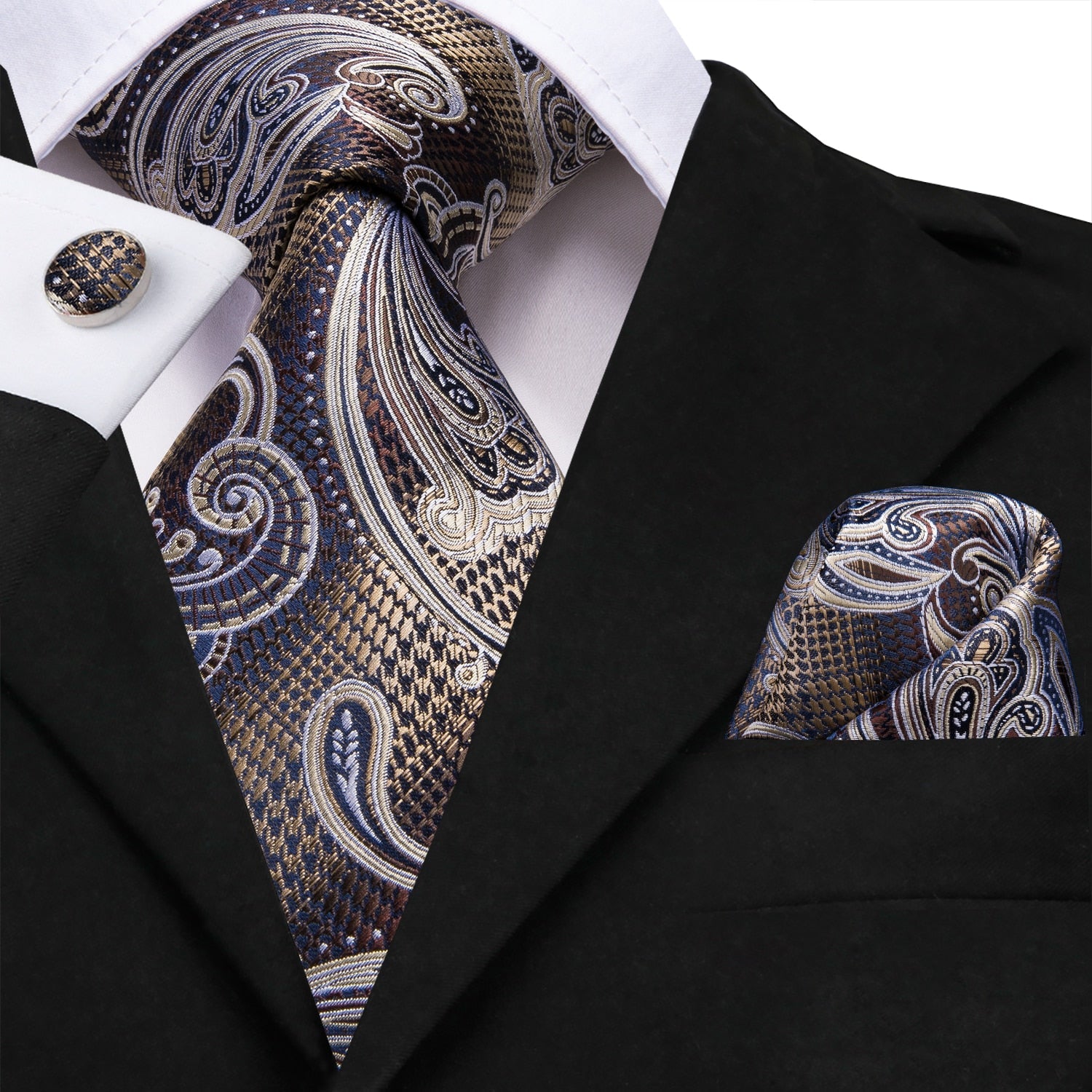 Business Flowers Tie, Pocket Square and Cufflinks - SOPHGENT