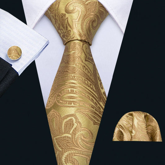 Ancient Gold Tie, Pocket Square and Cufflinks - SOPHGENT