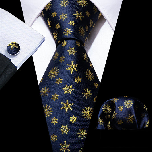 Blue and Gold Snowflakes Tie Set tie sets Standard packaging   - Sophisticated Gentlemen