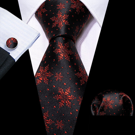 Red and Black Snowflakes Tie Set tie sets Standard packaging   - Sophisticated Gentlemen