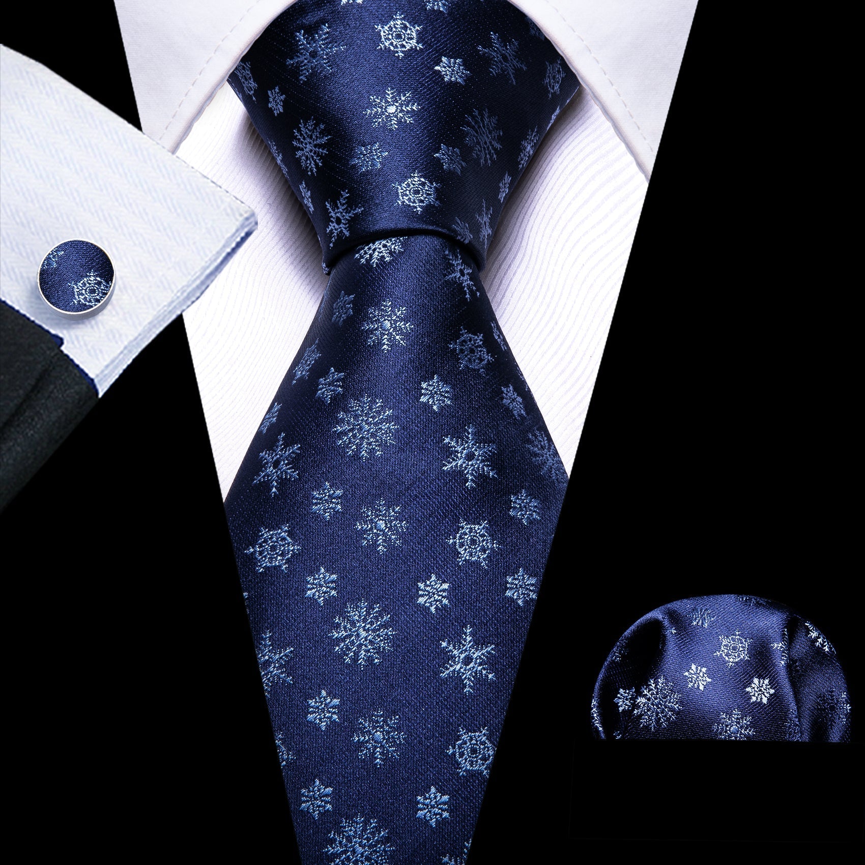 Dark Blue Snowflakes Tie Set tie sets Standard packaging   - Sophisticated Gentlemen