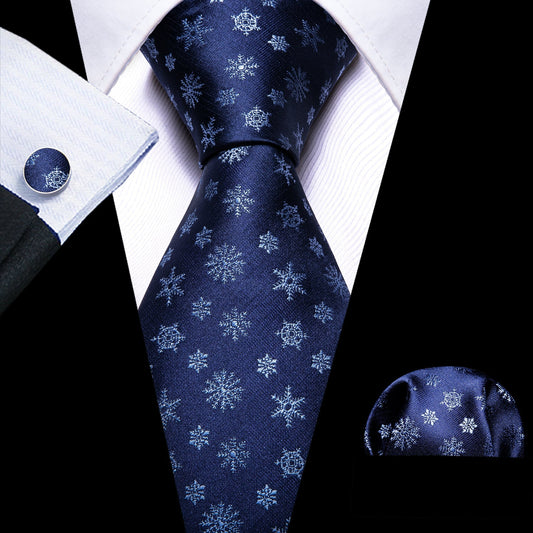 Dark Blue Snowflakes Tie Set tie sets Standard packaging   - Sophisticated Gentlemen