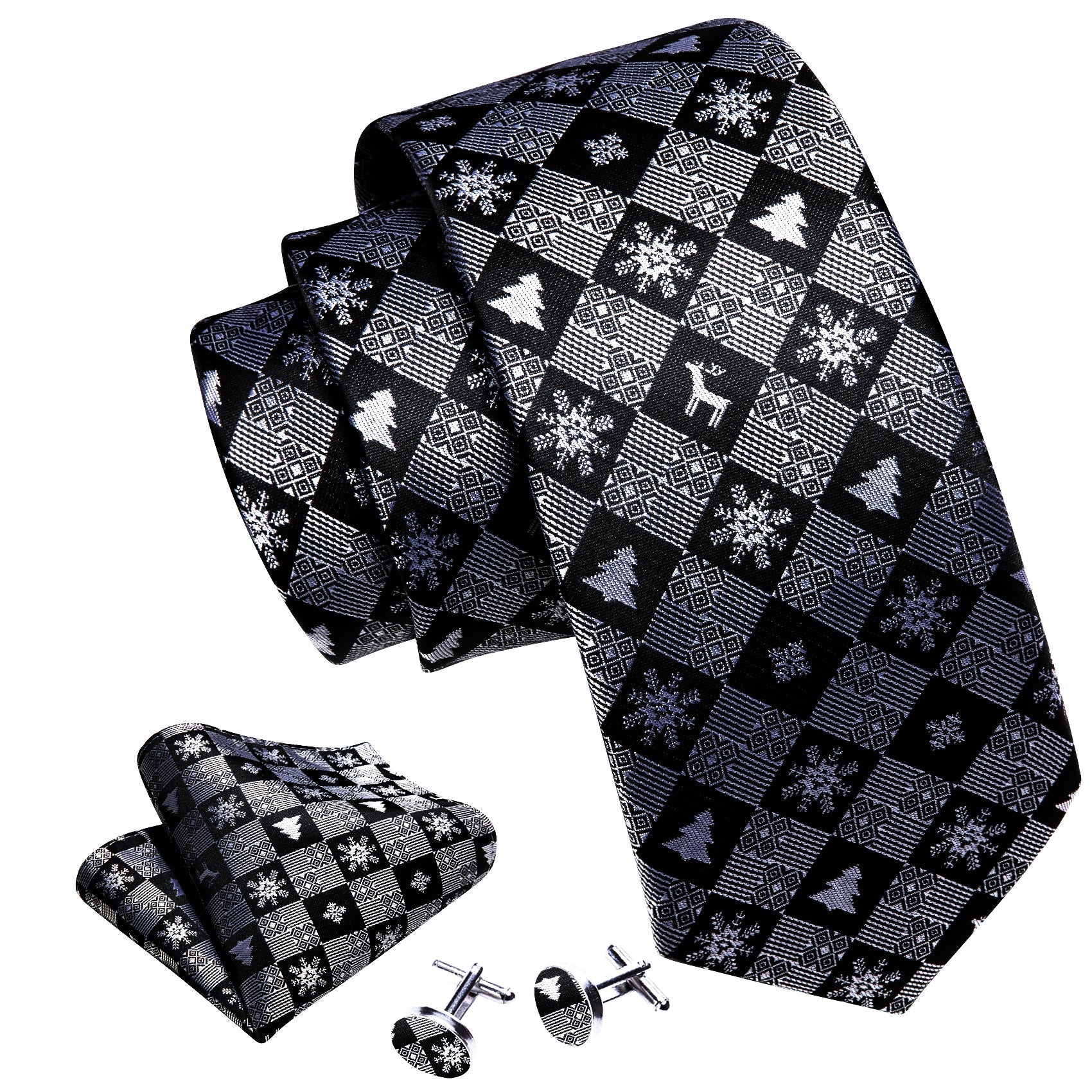 Black and Gray Snowflakes Tie Set tie sets    - Sophisticated Gentlemen
