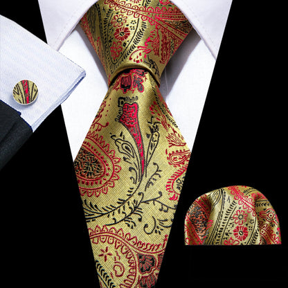 Gold, Red and Black Paisley Tie, Pocket Square and Cufflinks tie sets    - Sophisticated Gentlemen
