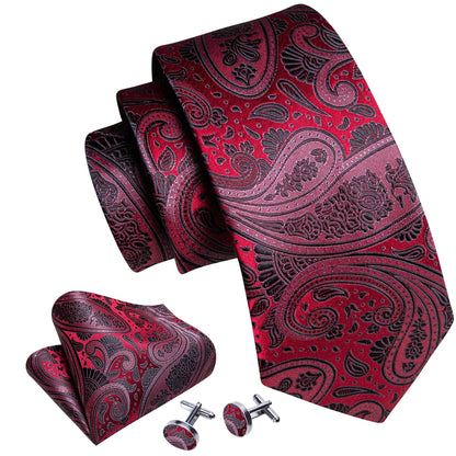 Ruby Paisley Silk Tie, Pocket Square and Cufflinks tie sets    - Sophisticated Gentlemen