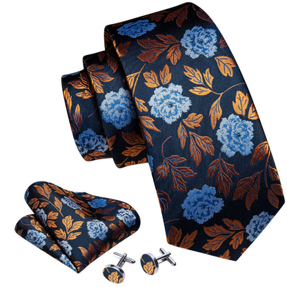 Golden Leaves Silk Tie, Pocket Square and Cufflinks tie sets    - Sophisticated Gentlemen