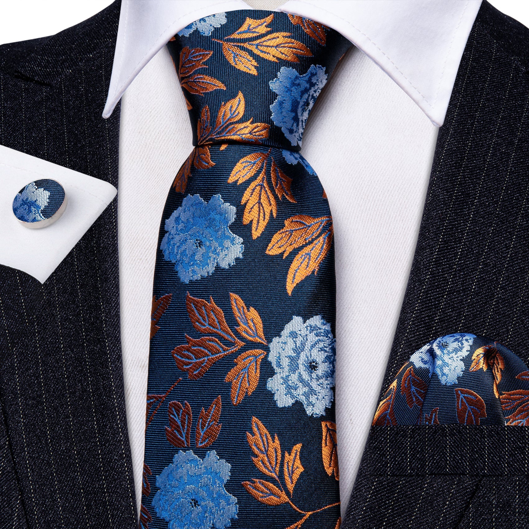 Golden Leaves Silk Tie, Pocket Square and Cufflinks - SOPHGENT