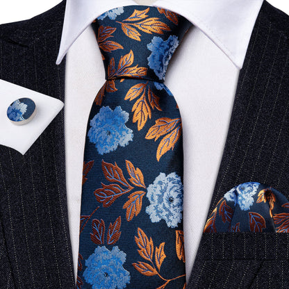 Golden Leaves Silk Tie, Pocket Square and Cufflinks - SOPHGENT