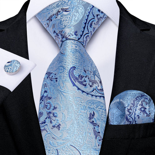 Baby Blue Paisley Tie Set tie set Standard Packaging   - Sophisticated Gentlemen