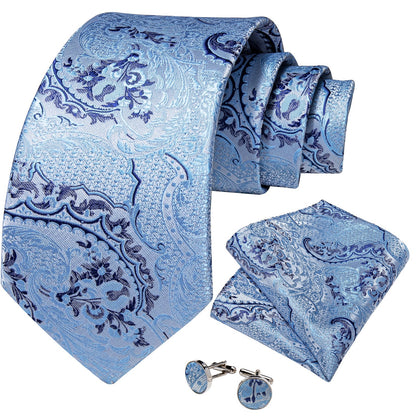 Baby Blue Paisley Tie Set tie set    - Sophisticated Gentlemen