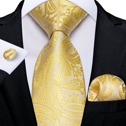 Yellow Paisley Silk Tie Set - SOPHGENT