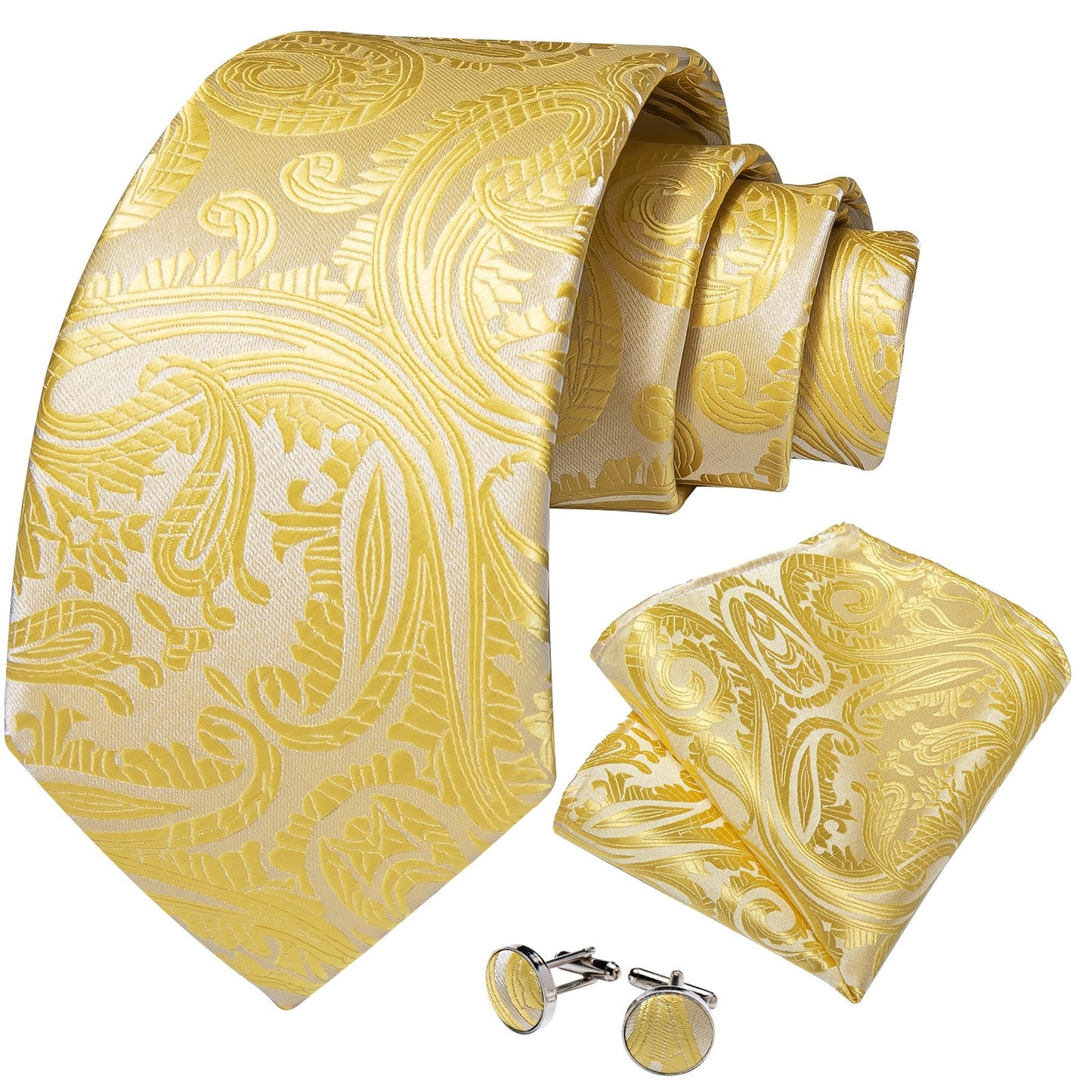 Yellow Paisley Silk Tie Set - SOPHGENT