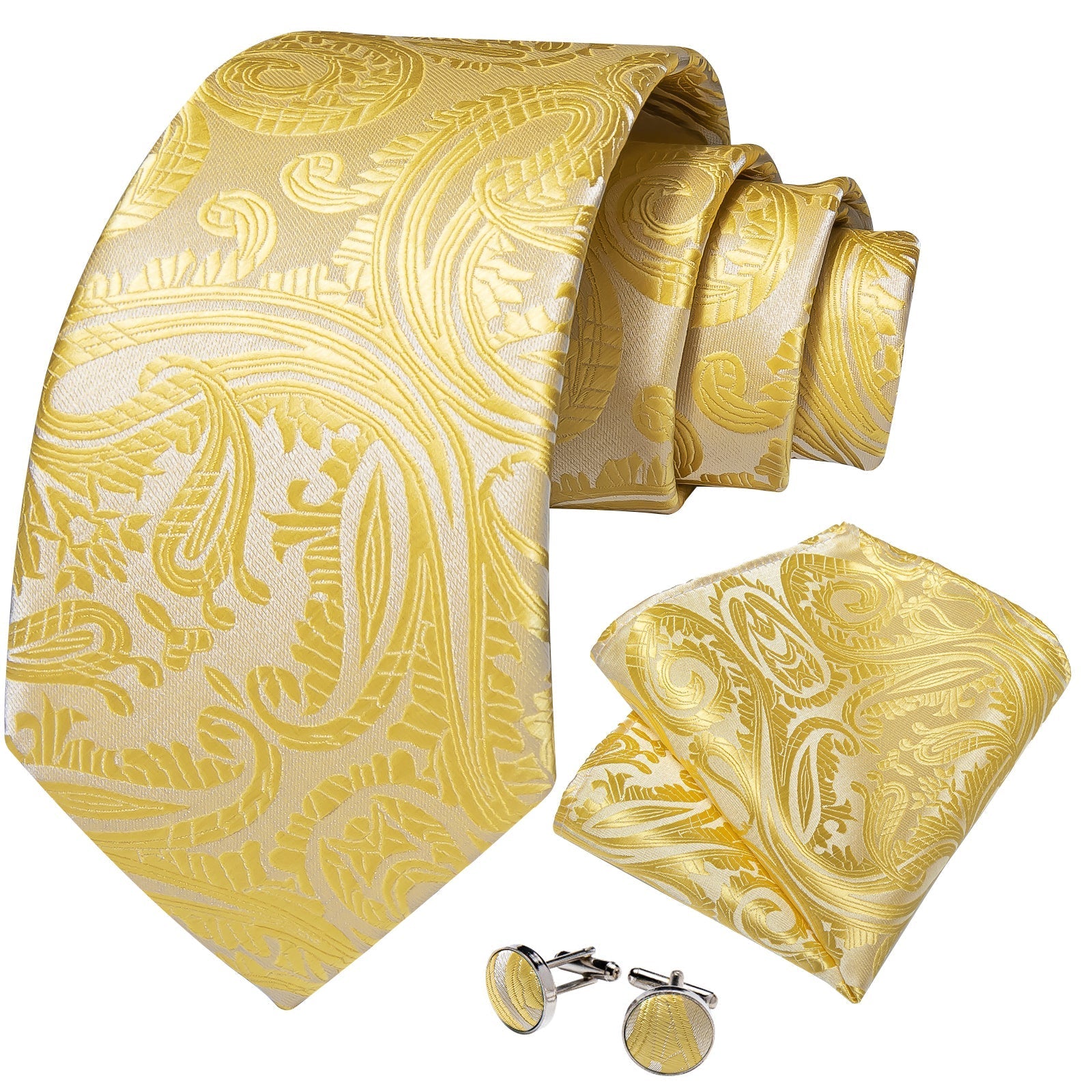 Yellow Paisley Silk Tie Set - SOPHGENT