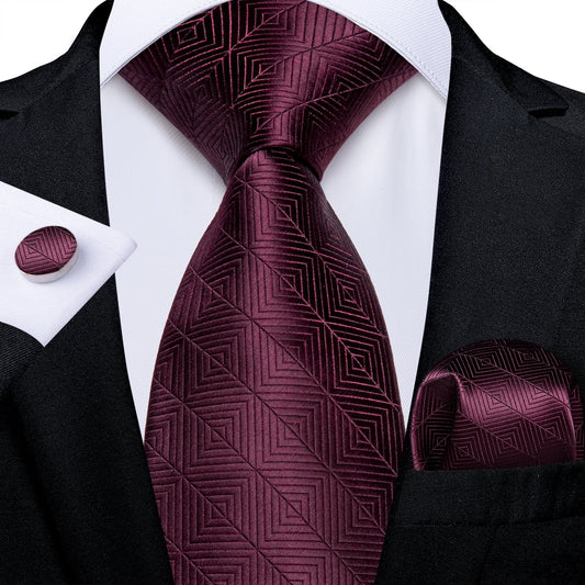 Wine Red Geometry Tie Set tie set Standard Packaging   - Sophisticated Gentlemen