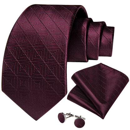 Wine Red Geometry Tie Set - SOPHGENT