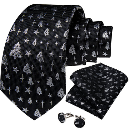 Silver and Black Christmas Tie Set tie sets    - Sophisticated Gentlemen
