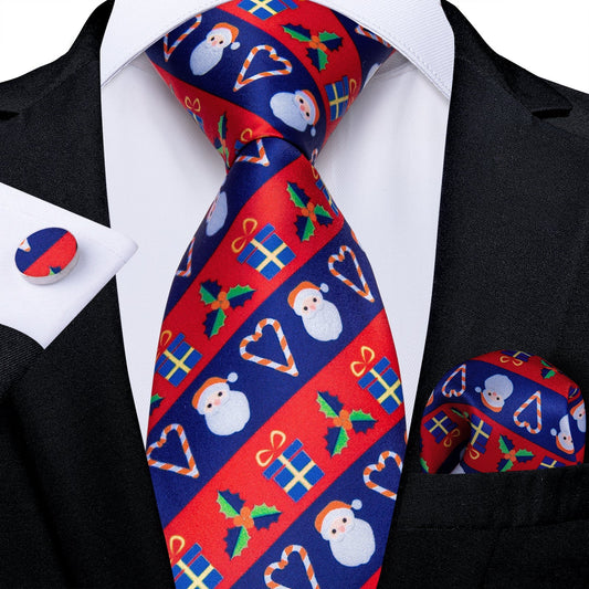 Red and Blue Striped Santa Tie Set tie sets Standard packaging   - Sophisticated Gentlemen