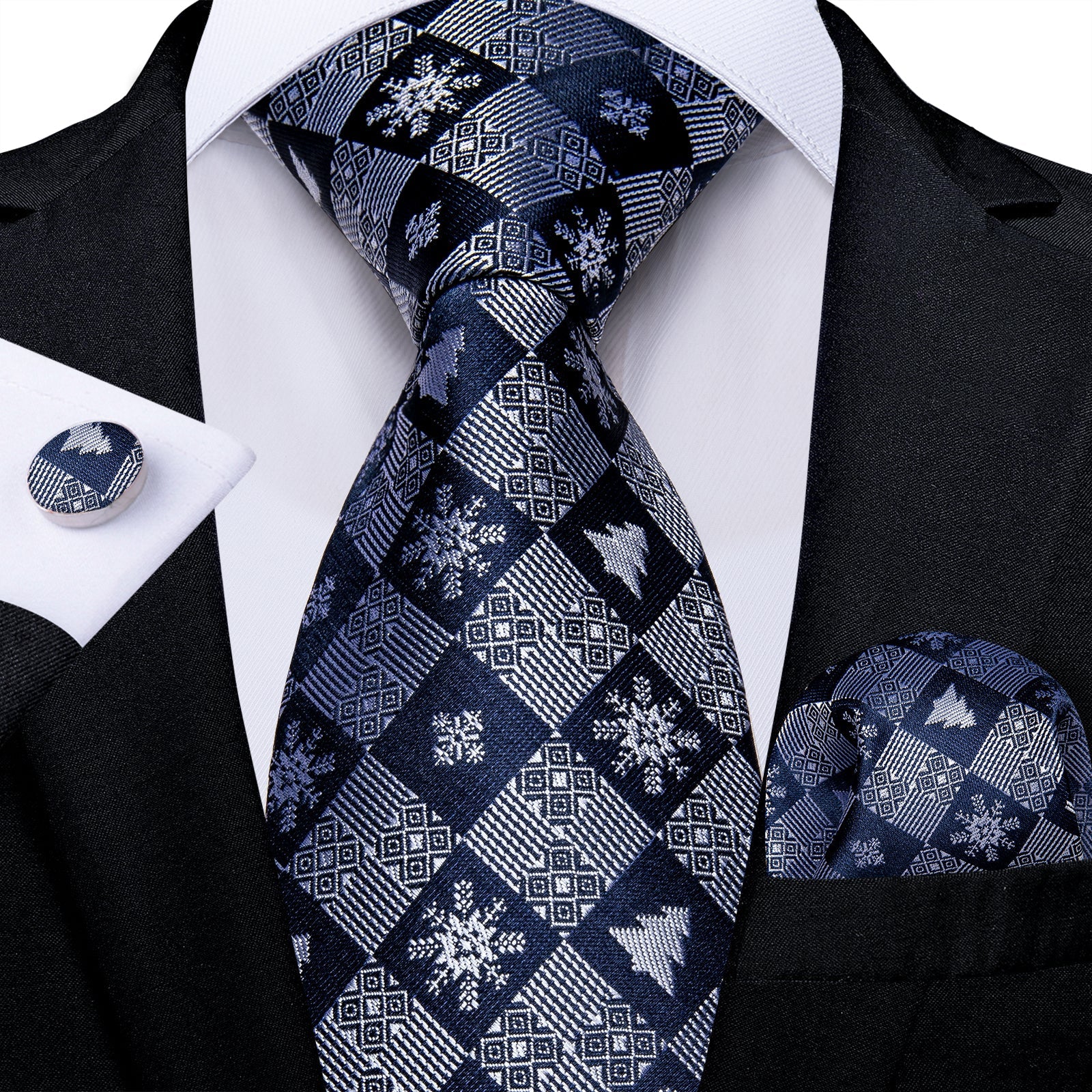 Blue and Gray Snowflakes Tie Set tie sets Standard packaging   - Sophisticated Gentlemen