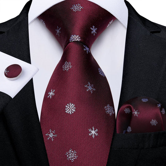 Burgundy Snowflakes Tie Set tie sets Standard packaging   - Sophisticated Gentlemen
