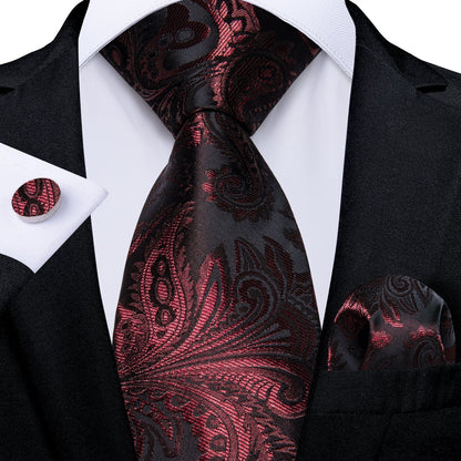 Red and Black Silk Tie, Pocket Square and Cufflinks tie sets Standard packaging   - Sophisticated Gentlemen