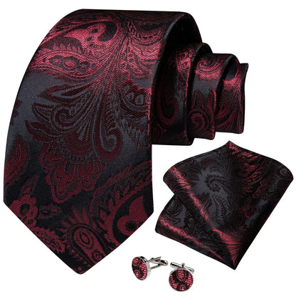 Red and Black Silk Tie, Pocket Square and Cufflinks tie sets    - Sophisticated Gentlemen