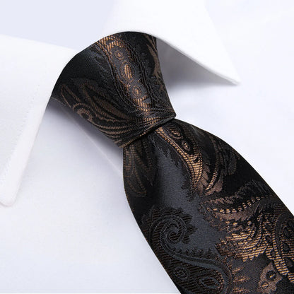 Brown and Black Silk Tie, Pocket Square and Cufflinks tie sets    - Sophisticated Gentlemen
