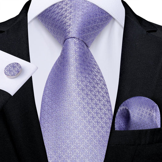 Lavender Plaid Tie, Pocket Square and Cufflinks tie sets Standard packaging   - Sophisticated Gentlemen