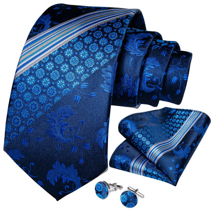 Sleeping Daisies Striped Tie, Pocket Square and Cufflinks tie sets    - Sophisticated Gentlemen