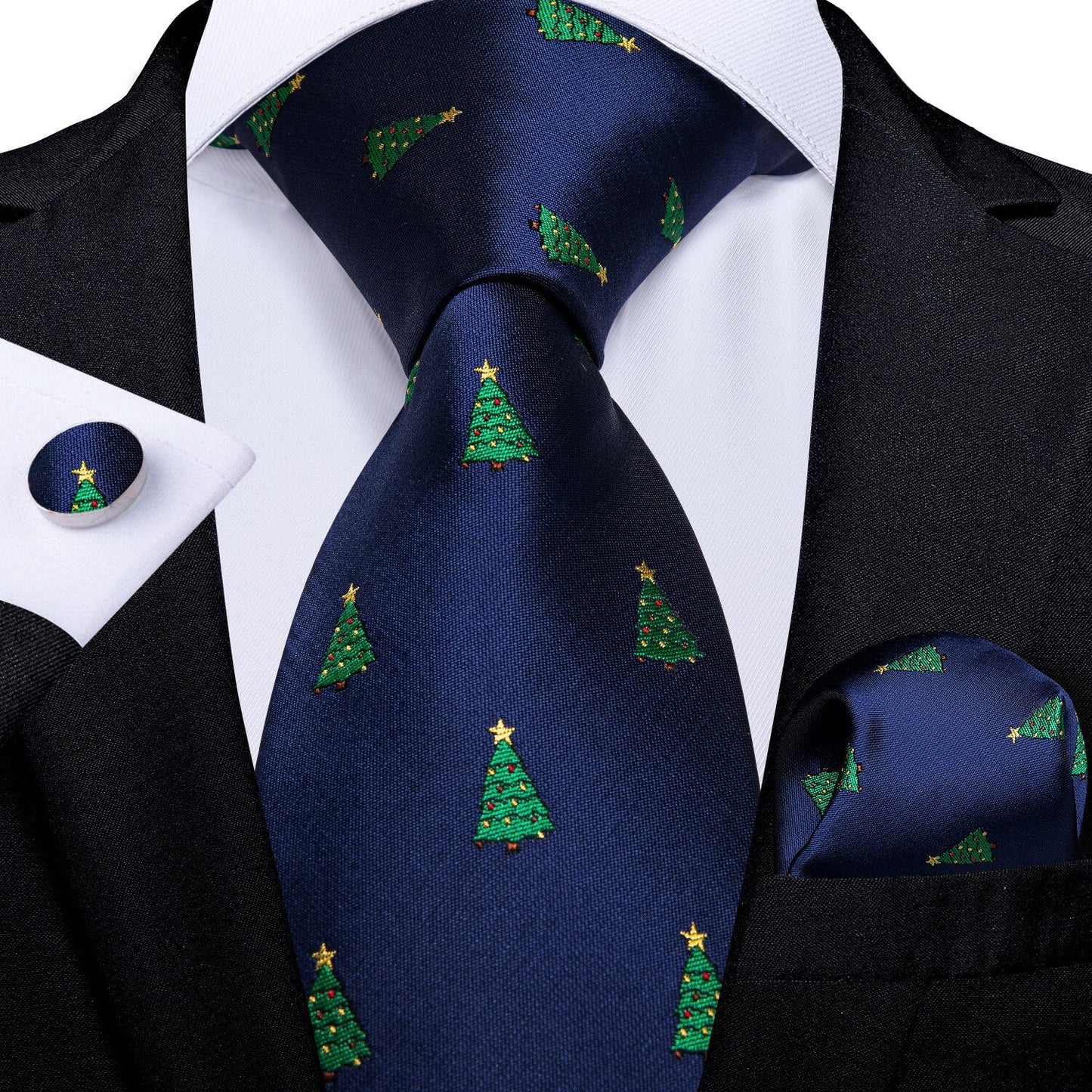 Christmas Tree With Star Tie, Pocket Square and Cufflinks tie sets Standard packaging   - Sophisticated Gentlemen