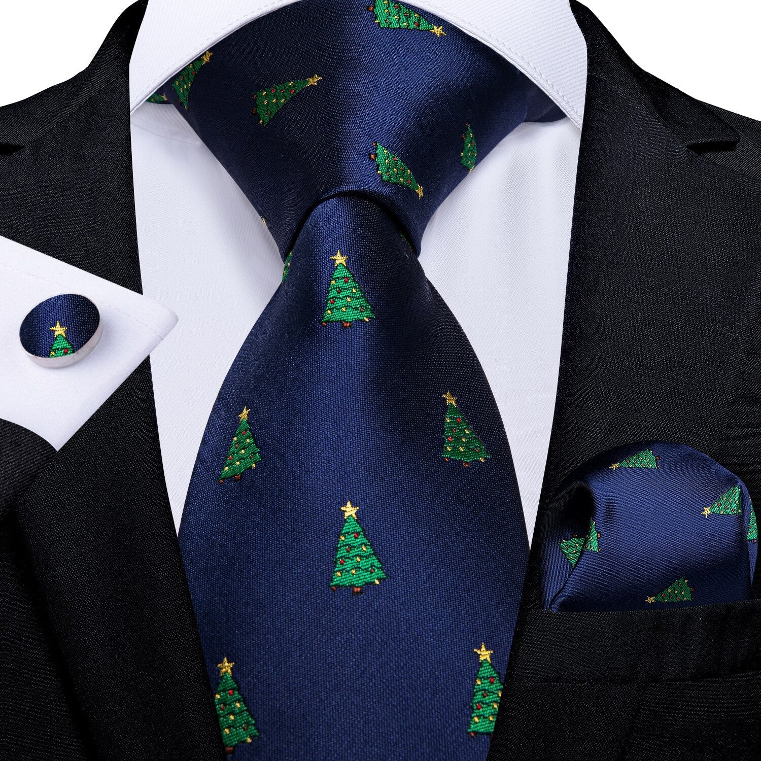 Christmas Tree With Star Tie, Pocket Square and Cufflinks tie sets Standard packaging   - Sophisticated Gentlemen