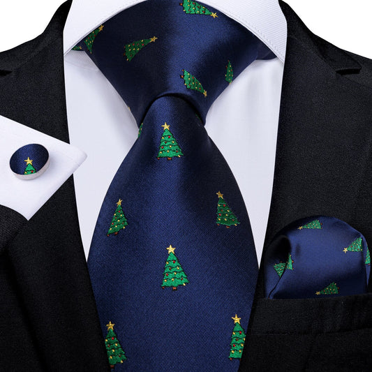 Christmas Tree With Star Tie, Pocket Square and Cufflinks tie sets Standard packaging   - Sophisticated Gentlemen