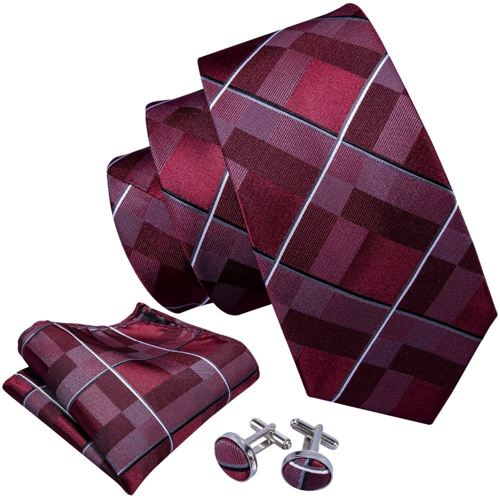 Red Field Tie, Pocket Square and Cufflinks tie sets    - Sophisticated Gentlemen