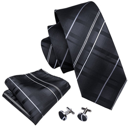 Black Striped Tie Set tie sets    - Sophisticated Gentlemen