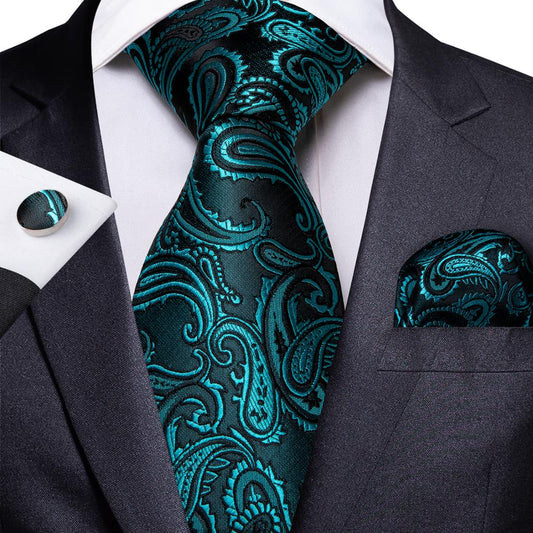 Electric Green Paisley Tie, Pocket Square and Cufflinks - SOPHGENT