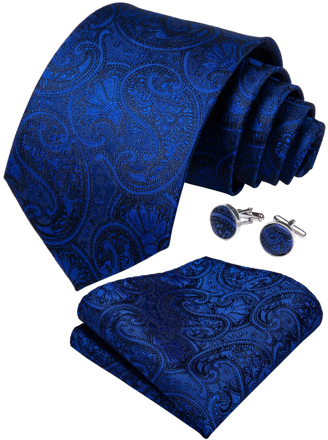 Luxury Blue Paisley Tie, Pocket Square and Cufflinks tie sets    - Sophisticated Gentlemen